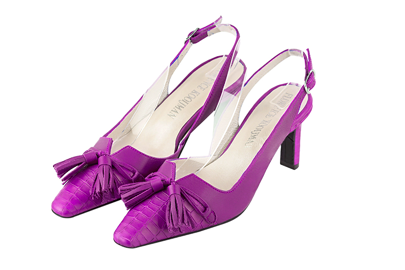 French elegance and refinement for these mauve purple dress slingback shoes, with a knot, 
                available in many subtle leather and colour combinations. The pretty French spirit of this beautiful pump will accompany your steps nicely and comfortably.
To be personalized or not, with your materials and colors.  
                Matching clutches for parties, ceremonies and weddings.   
                You can customize these shoes to perfectly match your tastes or needs, and have a unique model.  
                Choice of leathers, colours, knots and heels. 
                Wide range of materials and shades carefully chosen.  
                Rich collection of flat, low, mid and high heels.  
                Small and large shoe sizes